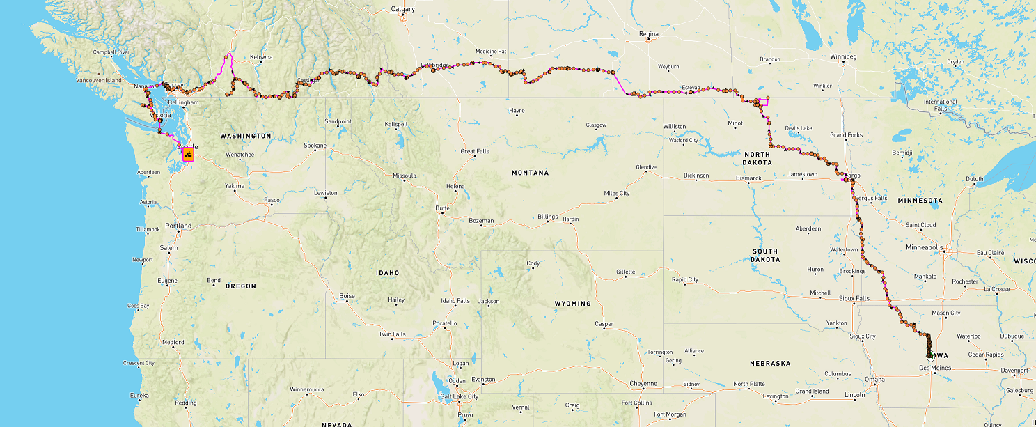 2026 IA to BC Bicycle Tour Route Map